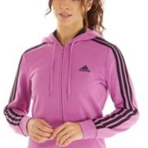 Adidas Pink Zippered Hoodie Relaxed Fit Sweatshirt